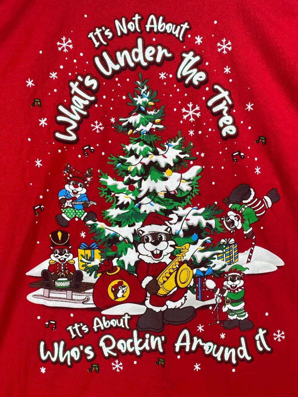 Buc-ee's Rockin’ Around The Christmas Tree T-Shirt 2XL Red Bucees Beaver Festiv